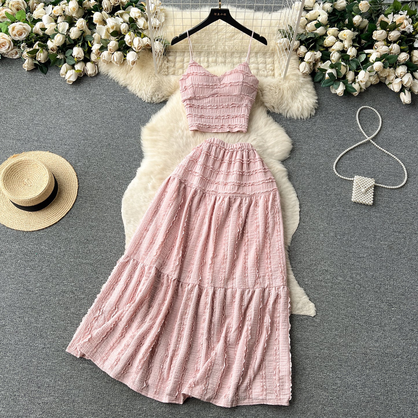 Ruffle Edge Camisole & Skirt 2 Pieces Set