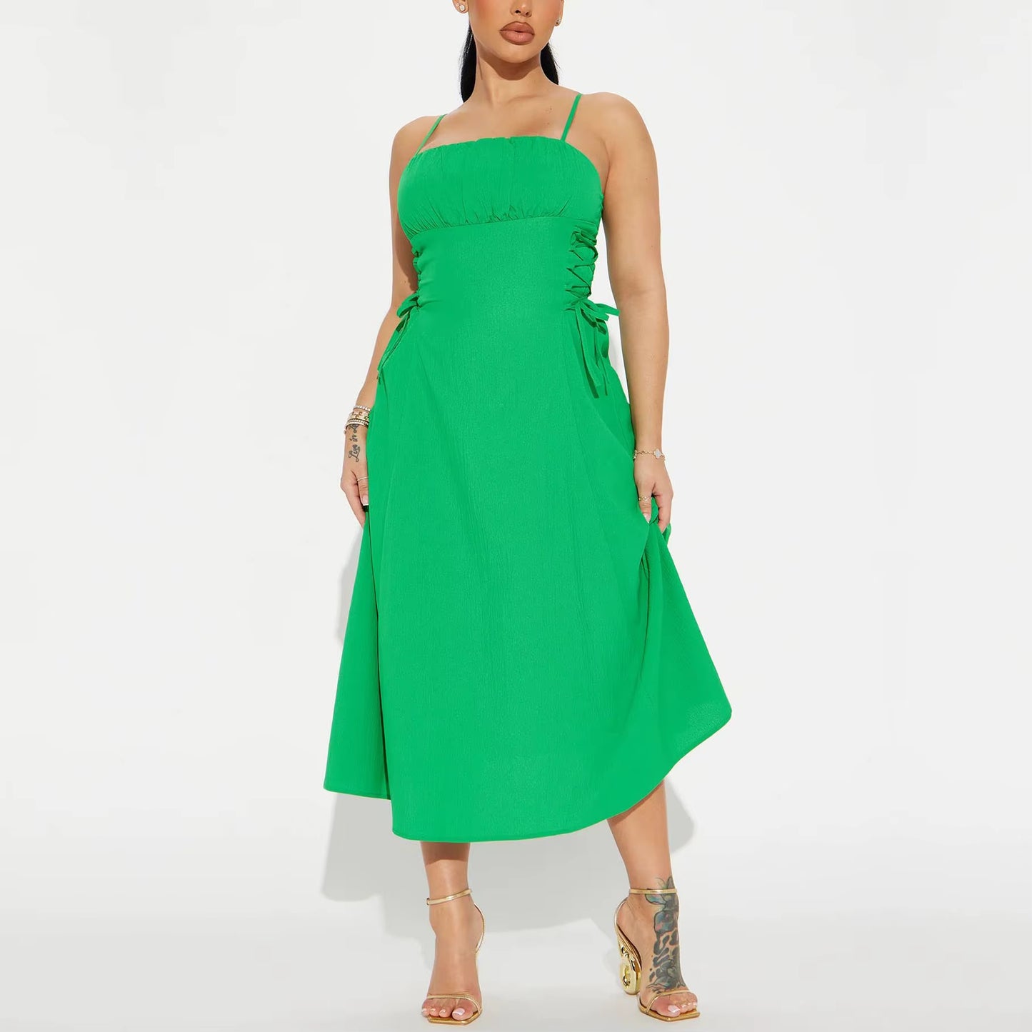 Casual Elegant Ruched Midi Dress