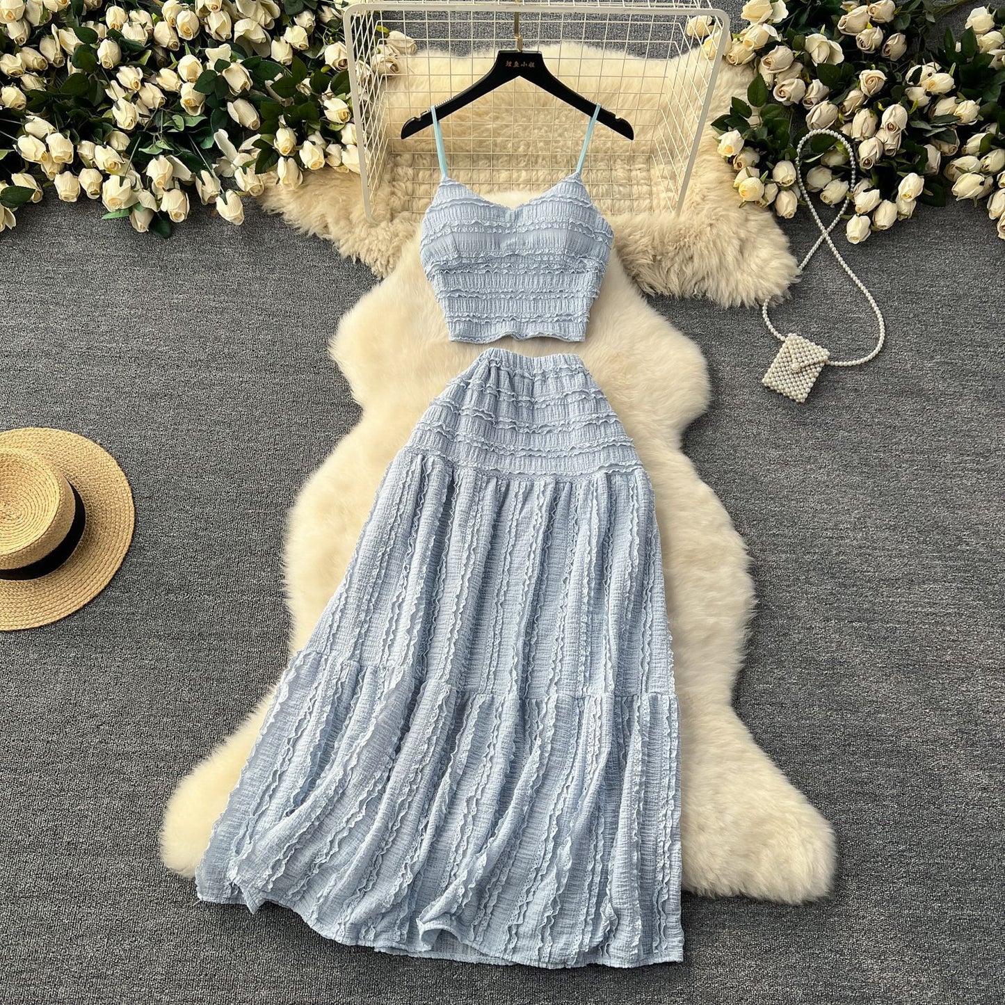Ruffle Edge Camisole & Skirt 2 Pieces Set