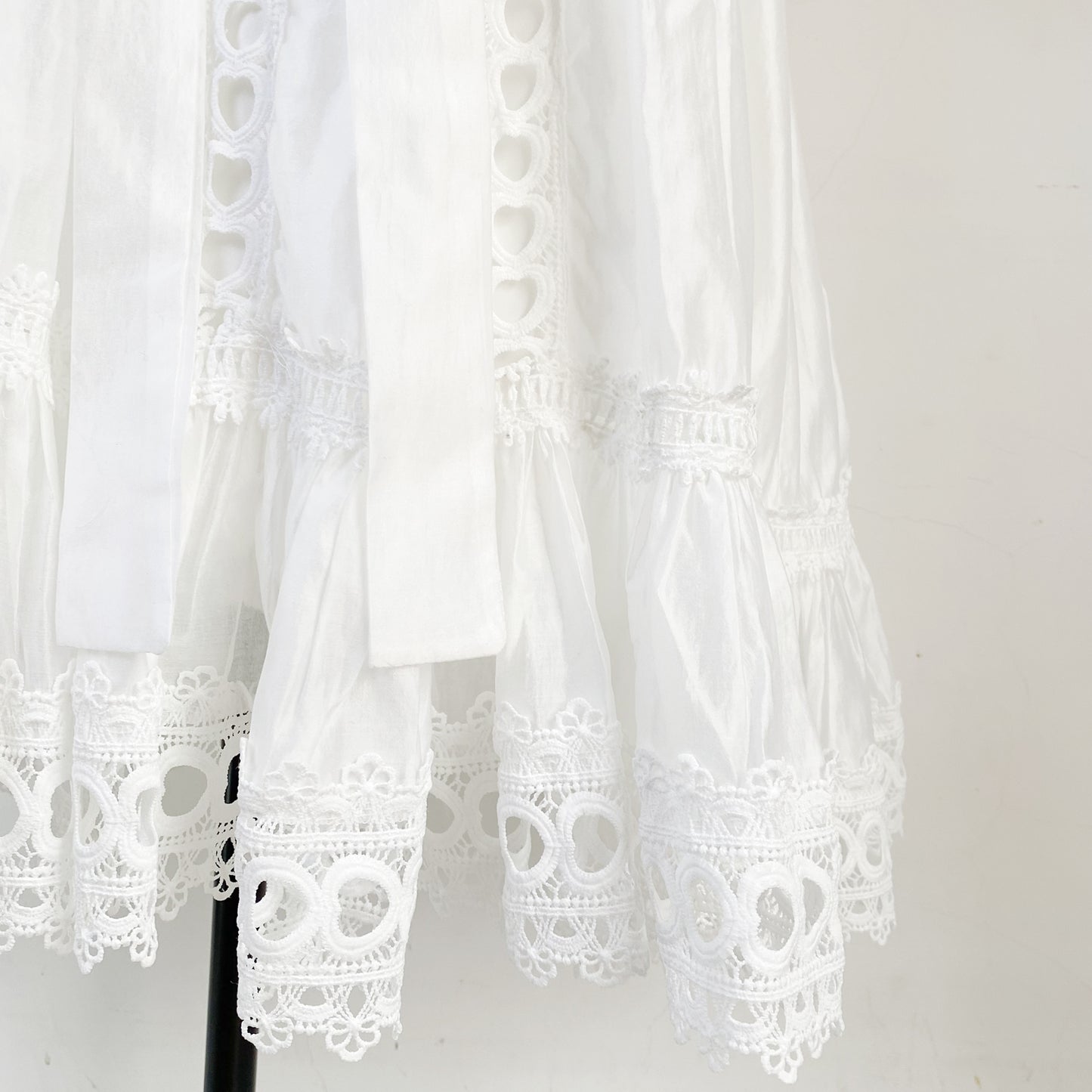 Embroidered Stand Collar Lace Hollow Dress