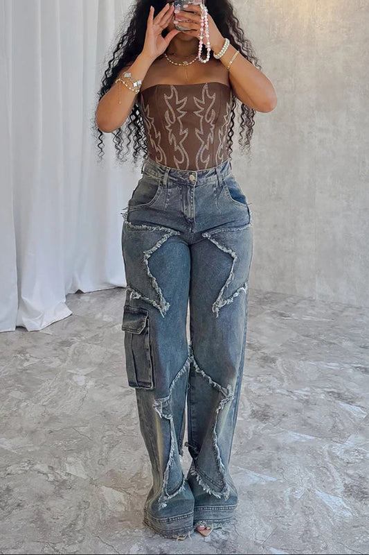 Women's Y2K Patchwork Casual Loose Denim Jeans