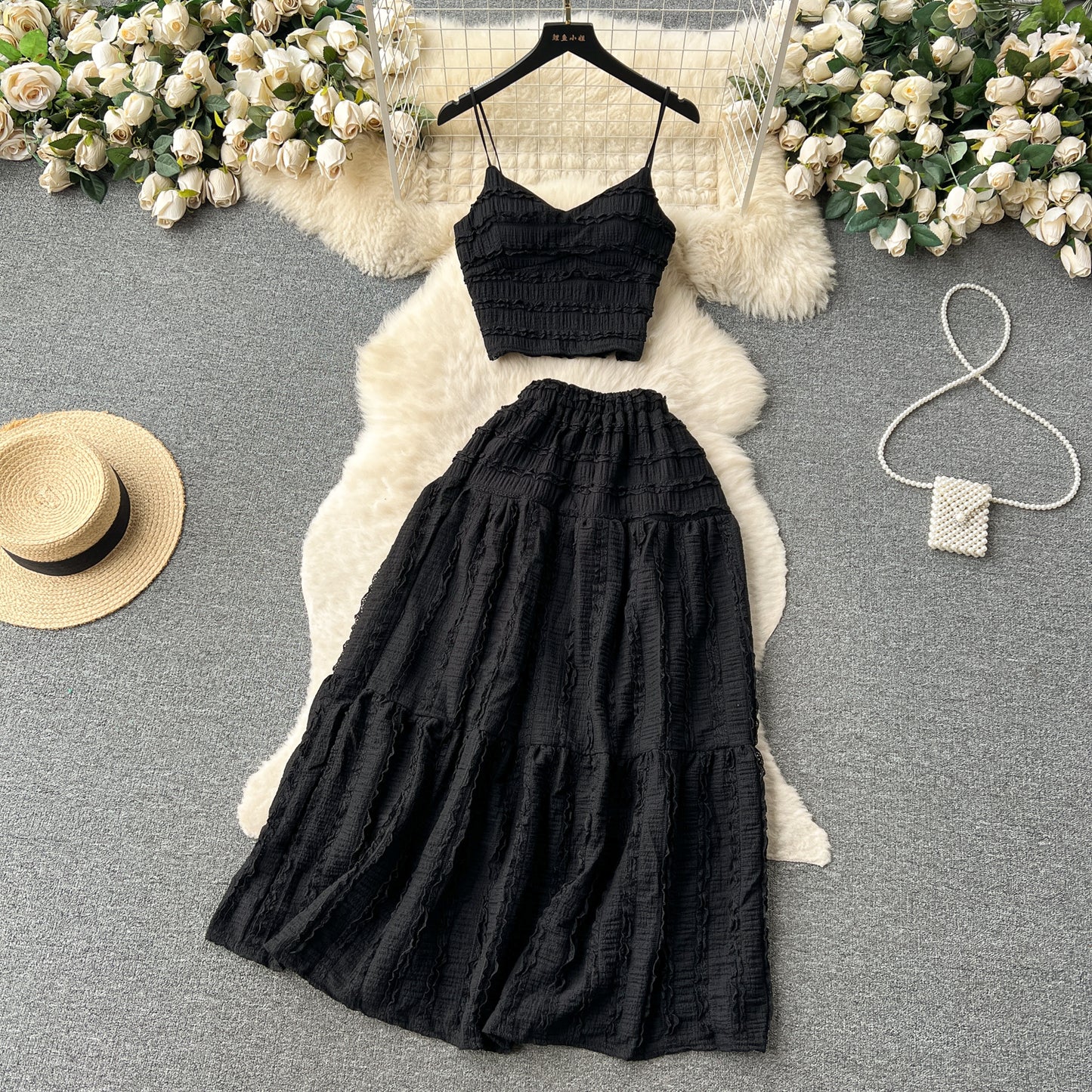 Ruffle Edge Camisole & Skirt 2 Pieces Set