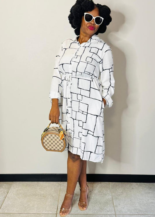 Geometric Pattern Print Shirt Dress