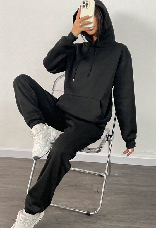 Pocket Drawstring Thermal Hoodie & Sweatpants
