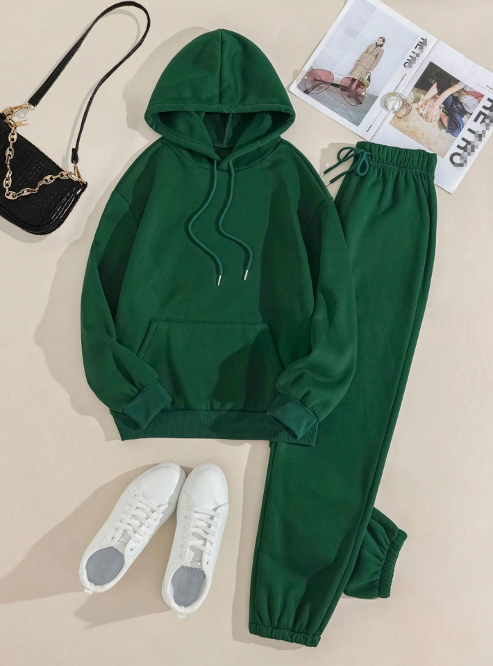 Pocket Drawstring Thermal Hoodie & Sweatpants