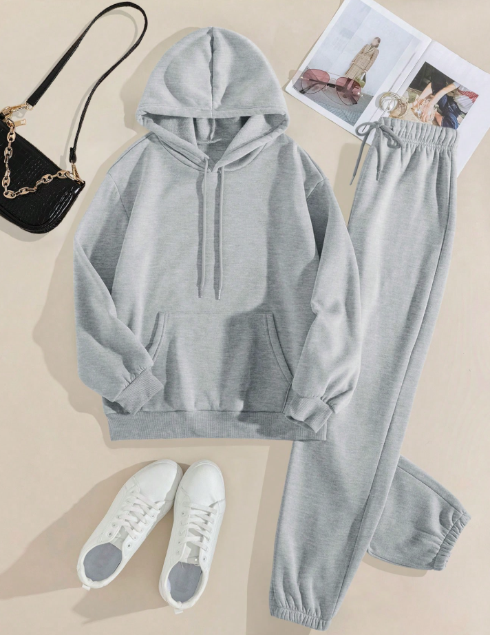 Pocket Drawstring Thermal Hoodie & Sweatpants