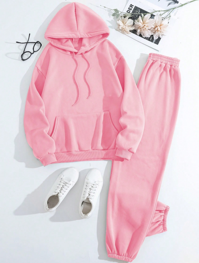 Pocket Drawstring Thermal Hoodie & Sweatpants