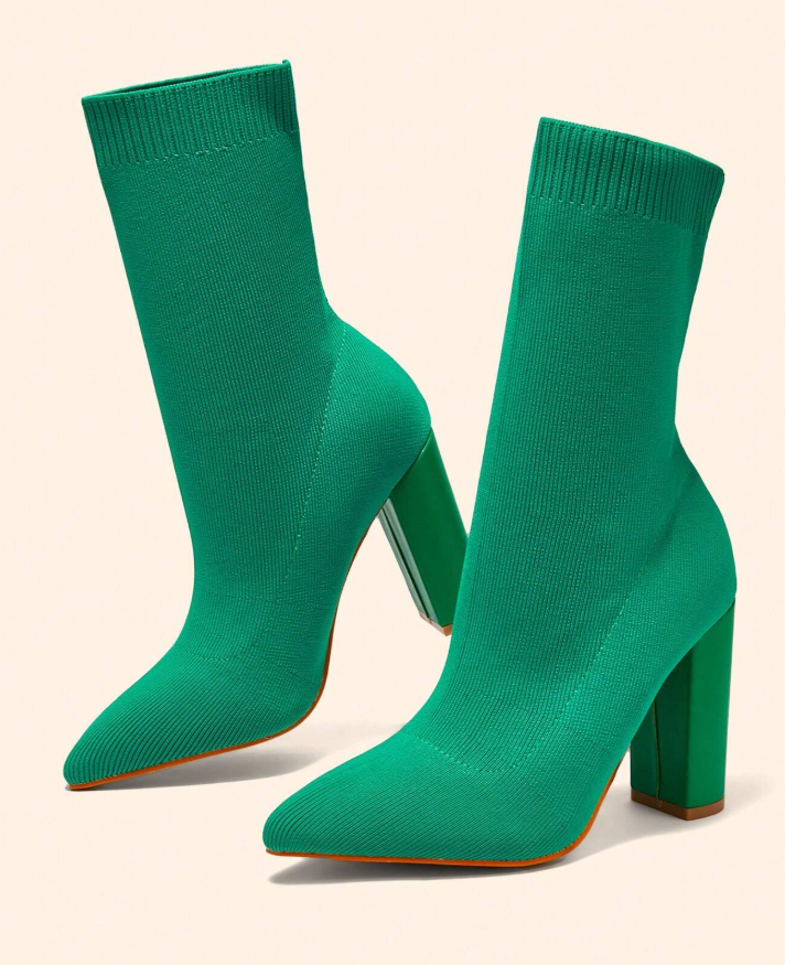 Pointed Chunky Heel Boots