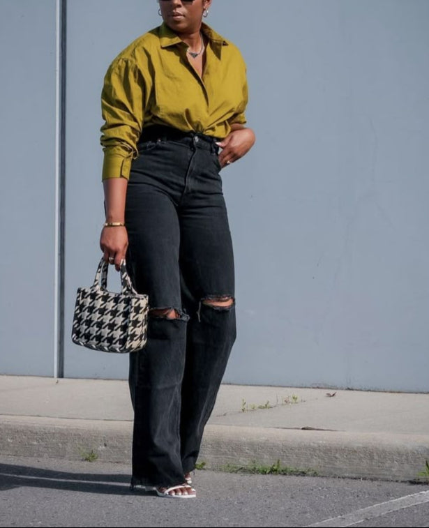 Non-Stretch Wide-Leg Ripped Jeans