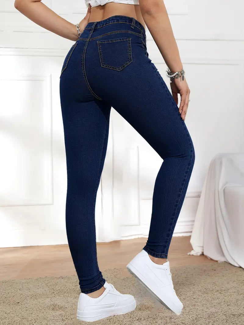 Stretchy Deep Blue Slim Fit Denim Pants