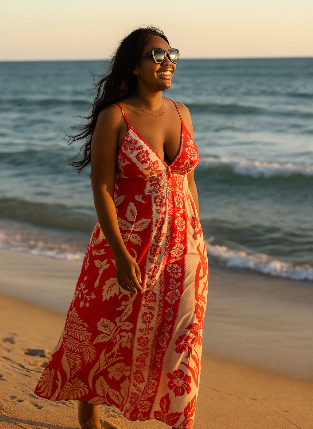 Vacation Casual Spaghetti Strap Retro Printed Dress