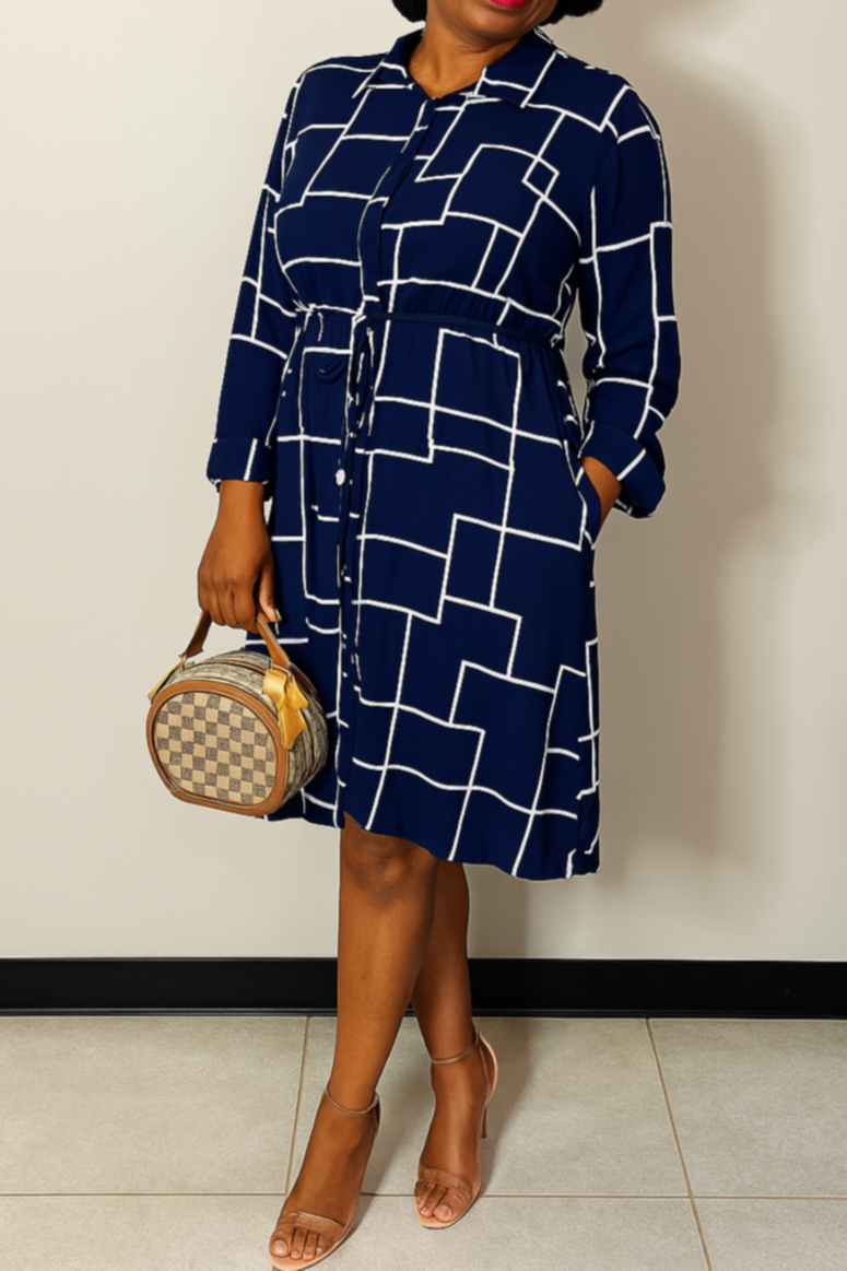 Geometric Pattern Print Shirt Dress