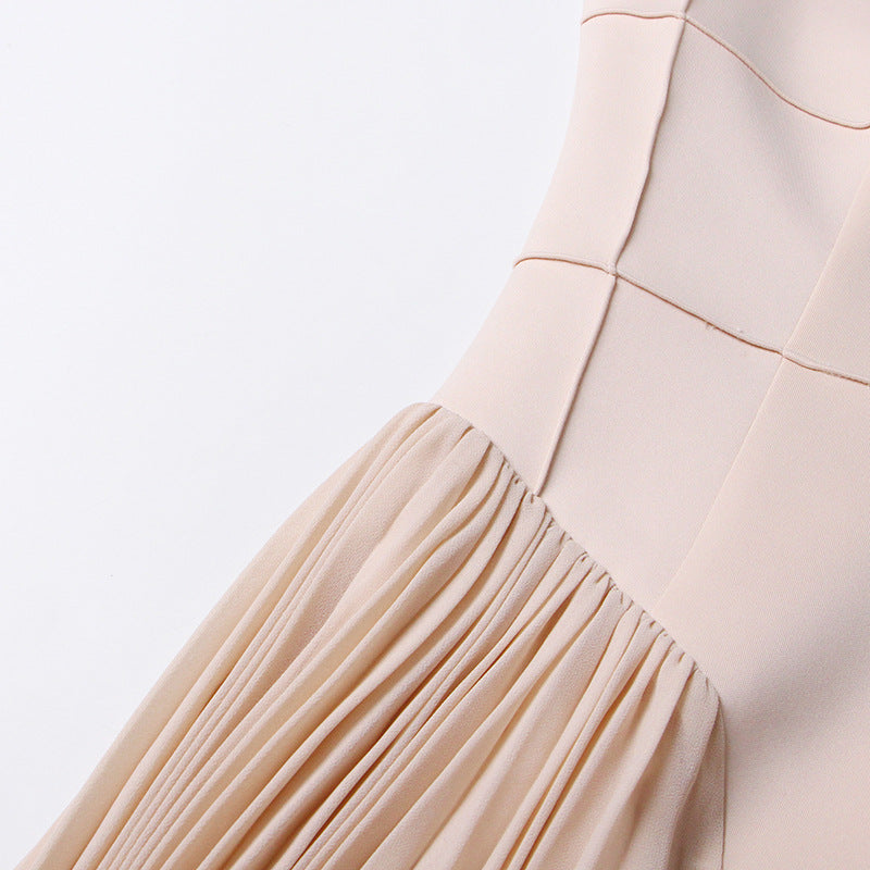 Pleated Patchwork Structured Maxi Dress