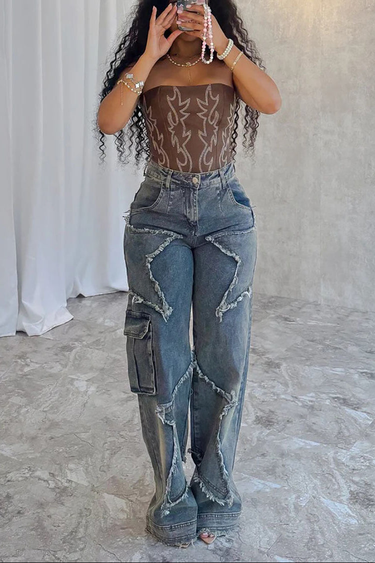Women's Y2K Patchwork Casual Loose Denim Jeans