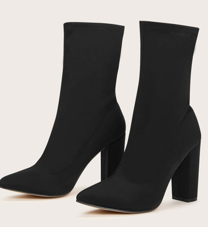 Pointed Chunky Heel Boots