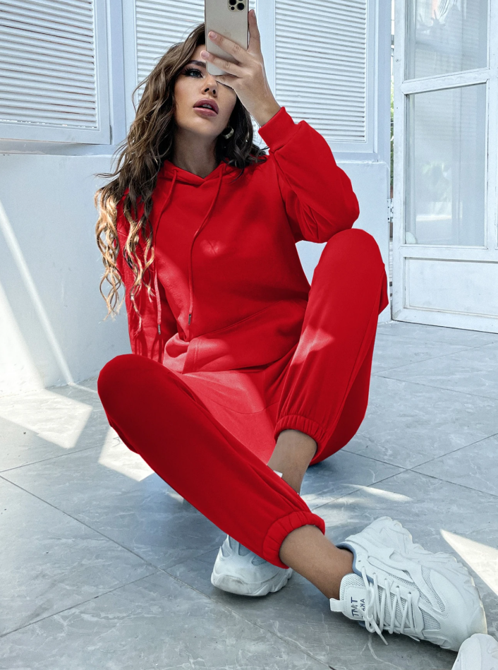 Pocket Drawstring Thermal Hoodie & Sweatpants