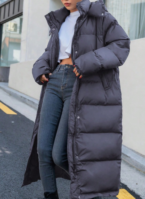 Loose-Fit Long Hooded Padded Coat