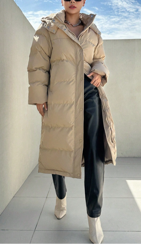 Loose-Fit Long Hooded Padded Coat