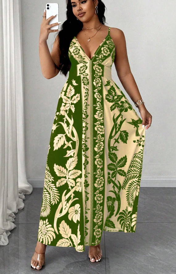 Vacation Casual Spaghetti Strap Retro Printed Dress