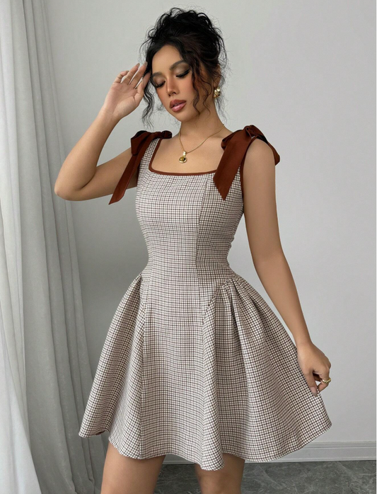 Cinched Waist Bow Strap Dress