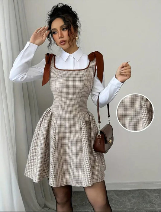 Cinched Waist Bow Strap Dress